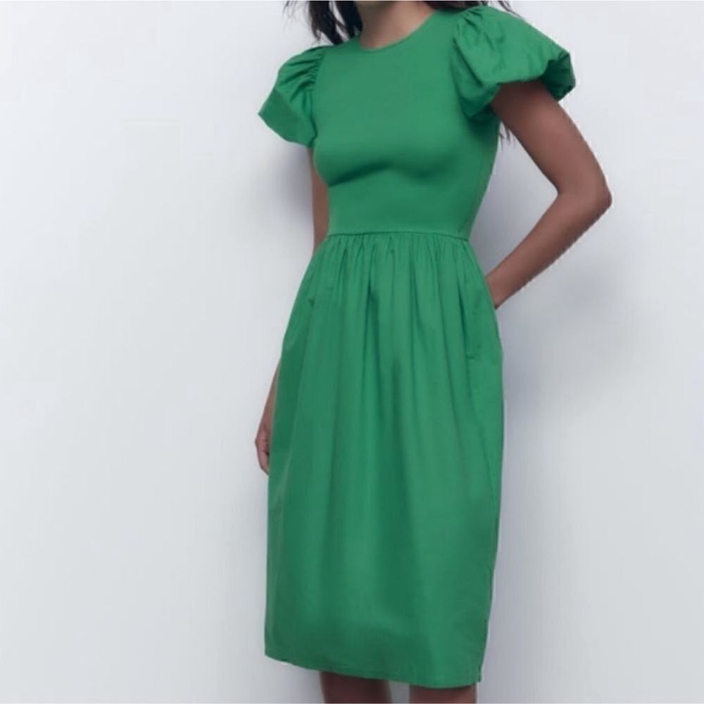 Zara Puff Sleeve Black Midi Dress(Size Medium)